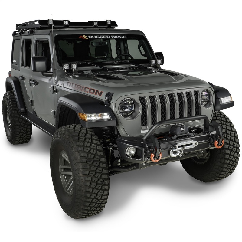 Jeep Wrangler Bumper - Front - Rugged Ridge - Arcus with Overrider - Satin Black - `18-`21